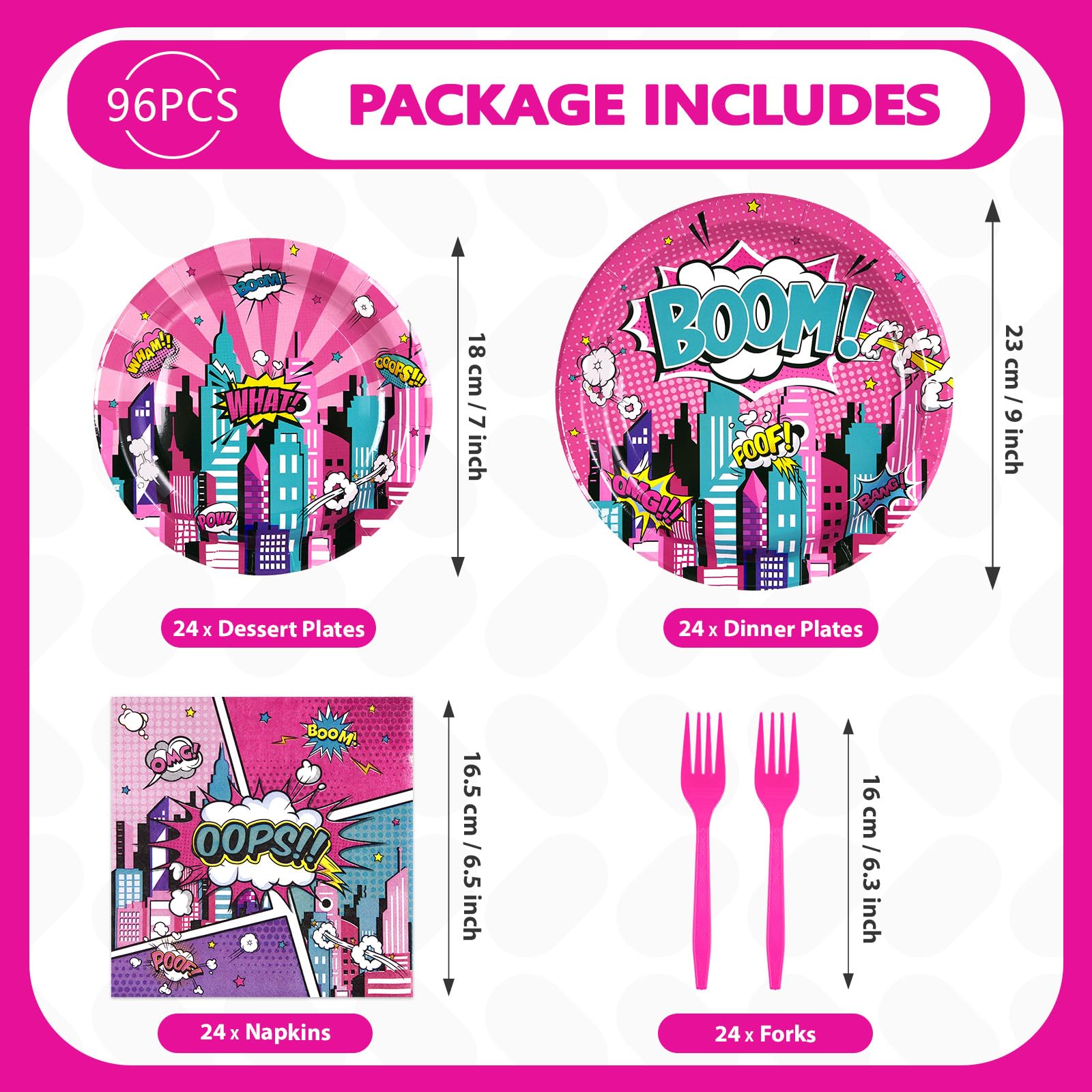 96 Pcs Pink Hero Party Plates and Napkins - Grencian
