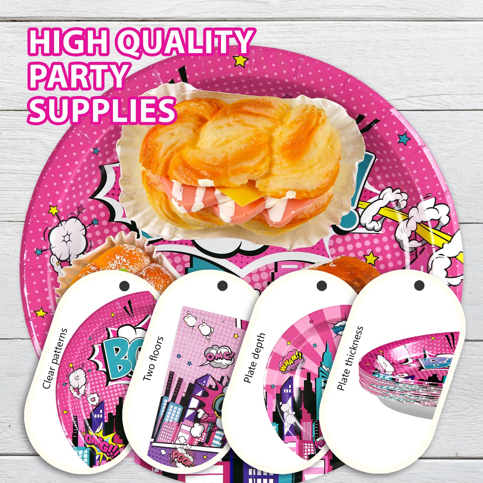 96 Pcs Pink Hero Party Plates and Napkins - Grencian