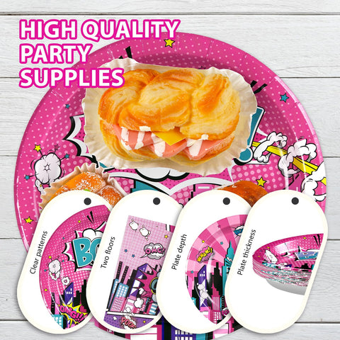 96 Pcs Pink Hero Party Plates and Napkins - Grencian