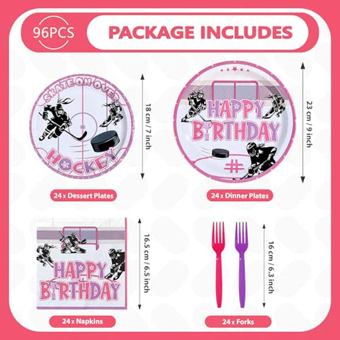 96 Pcs Pink Hockey Birthday Party Plates and Napkins