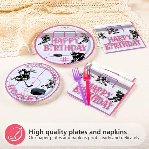96 Pcs Pink Hockey Birthday Party Plates and Napkins