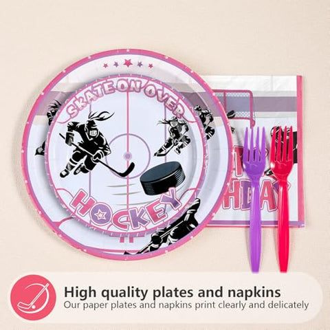 96 Pcs Pink Hockey Birthday Party Plates and Napkins