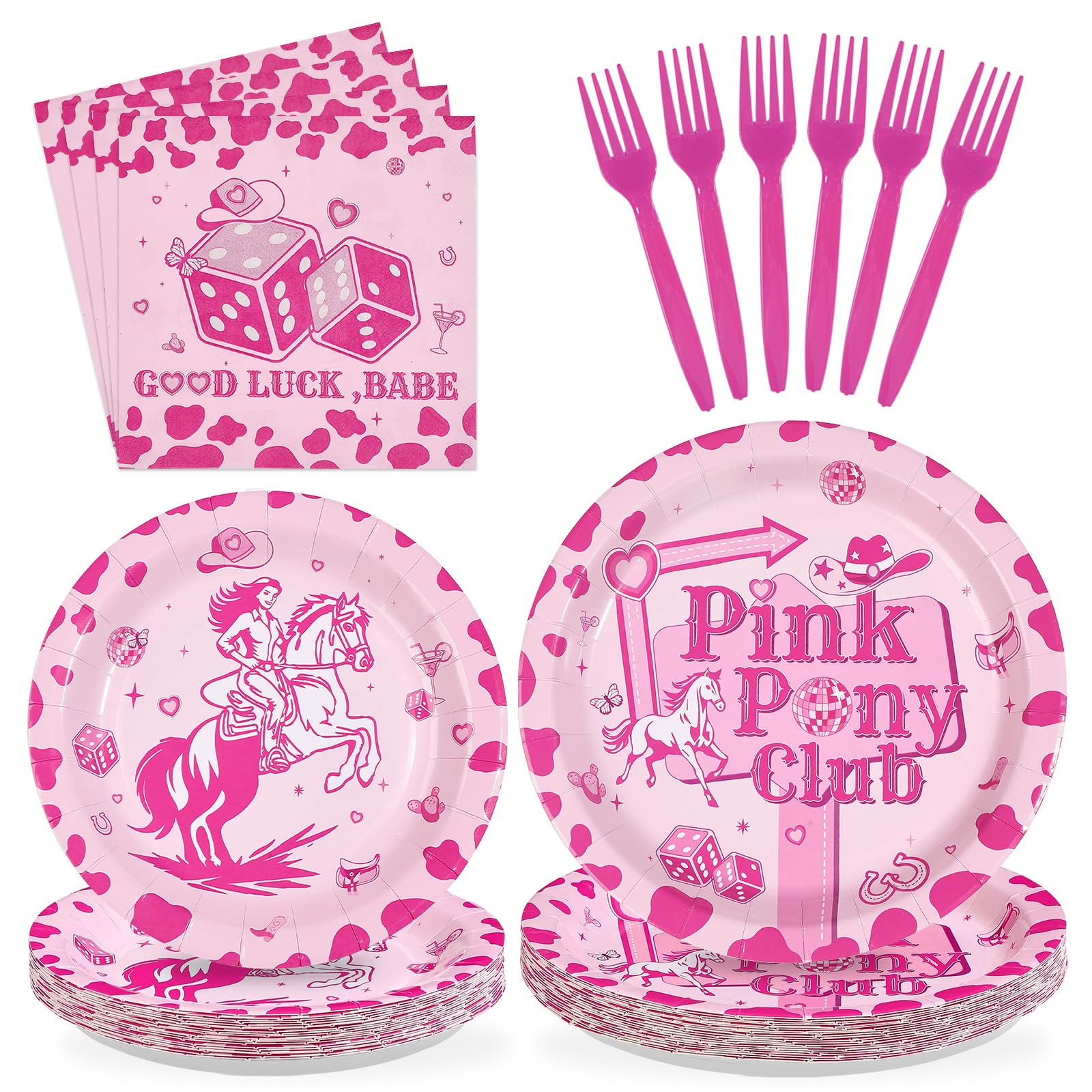 96 Pcs Pink Horse Party Plates and Napkins - Grencian