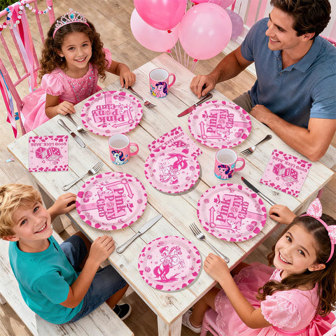 96 Pcs Pink Horse Party Plates and Napkins - Grencian