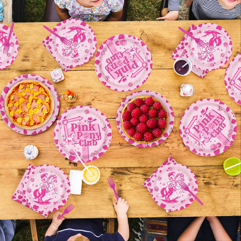 96 Pcs Pink Horse Party Plates and Napkins - Grencian
