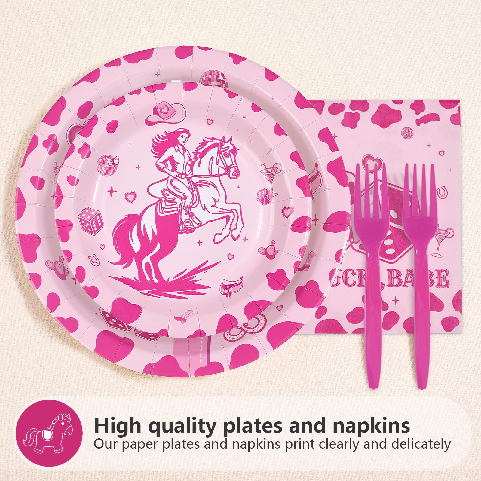 96 Pcs Pink Horse Party Plates and Napkins - Grencian