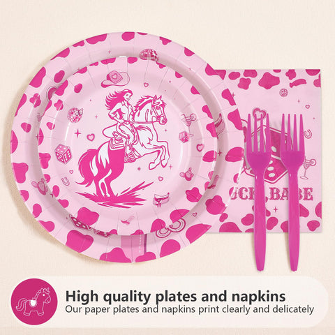 96 Pcs Pink Horse Party Plates and Napkins - Grencian