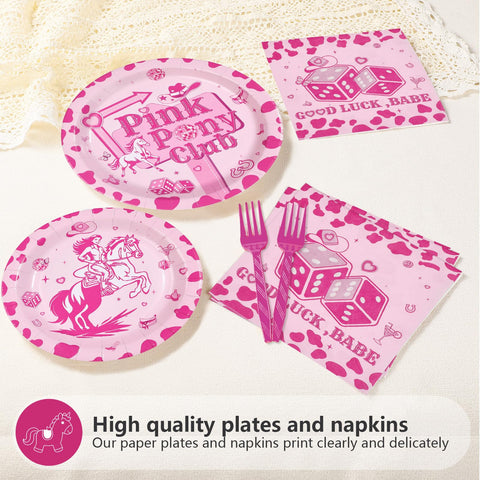 96 Pcs Pink Horse Party Plates and Napkins - Grencian