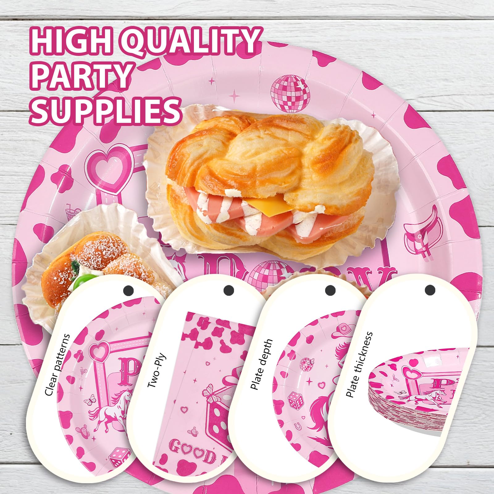 96 Pcs Pink Horse Party Plates and Napkins - Grencian