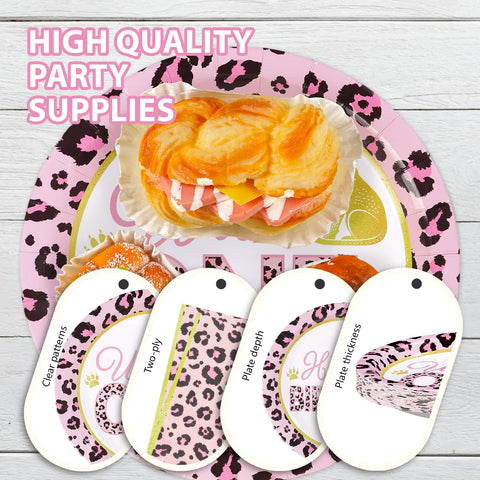 96 Pcs Pink Leopard 1st Birthday Party Plates and Napkins - Grencian