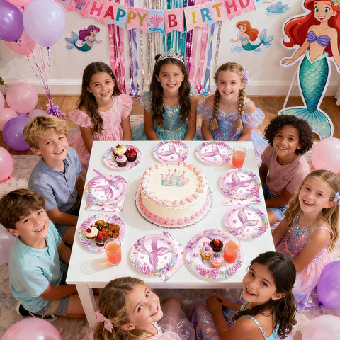 96 Pcs Pink Mermaid 5th Birthday Party Plates and Napkins - Grencian