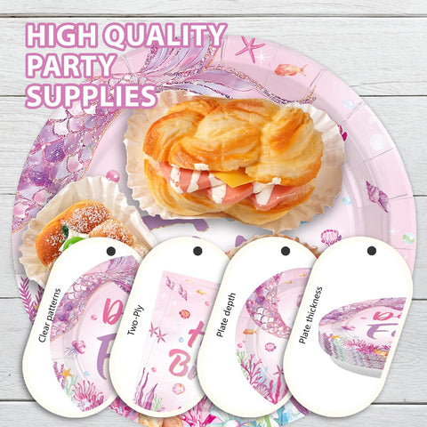 96 Pcs Pink Mermaid 5th Birthday Party Plates and Napkins - Grencian