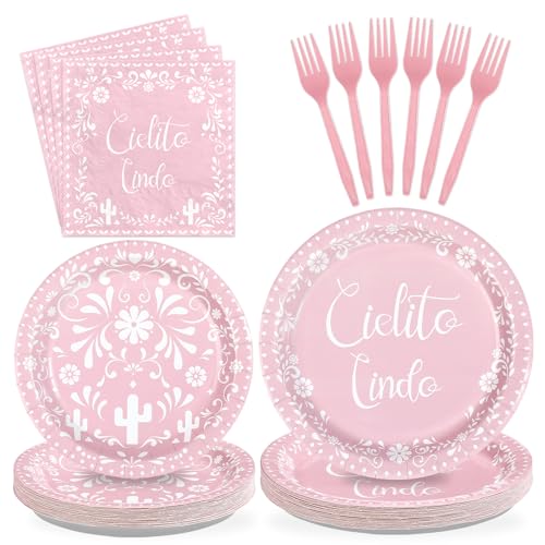96 Pcs Pink Mexican Baby Shower Party Plates and Napkins - Grencian
