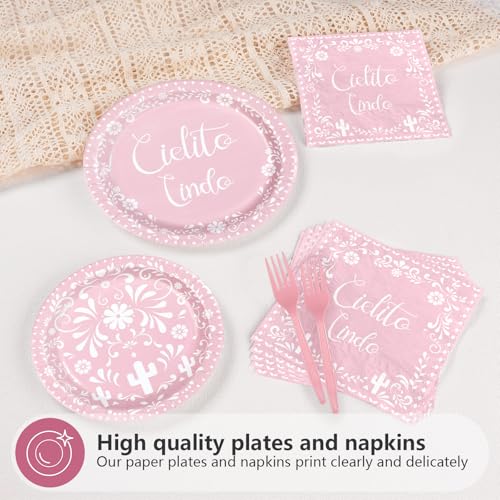 96 Pcs Pink Mexican Baby Shower Party Plates and Napkins - Grencian