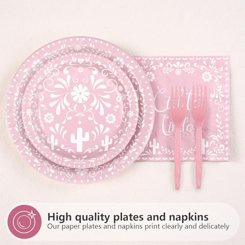 96 Pcs Pink Mexican Baby Shower Party Plates and Napkins - Grencian
