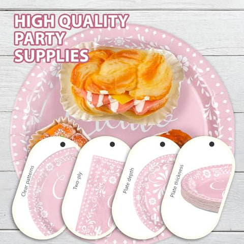 96 Pcs Pink Mexican Baby Shower Party Plates and Napkins - Grencian