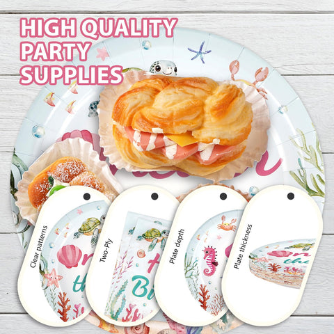 96 Pcs Pink Ocean 1st Birthday Party Plates and Napkins - Grencian