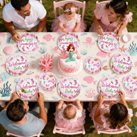 96 Pcs Pink Ocean Baby Shower Party Plates and Napkins - Grencian
