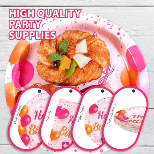 96 Pcs Pink Orange Birthday Party Plates and Napkins - Grencian