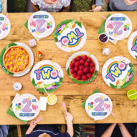 96 Pcs Pink Pig 2nd Birthday Party Plates and Napkins - Grencian
