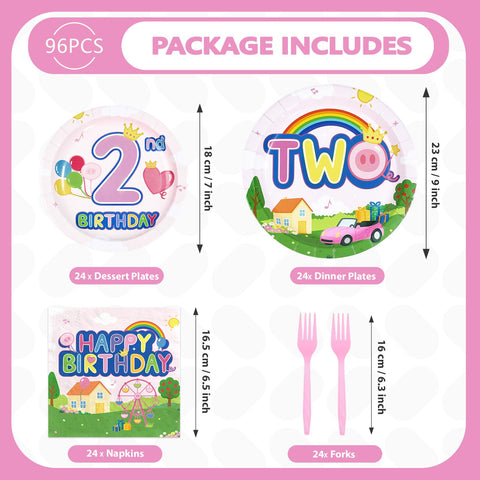 96 Pcs Pink Pig 2nd Birthday Party Plates and Napkins - Grencian