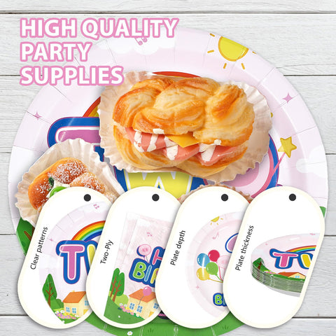 96 Pcs Pink Pig 2nd Birthday Party Plates and Napkins - Grencian