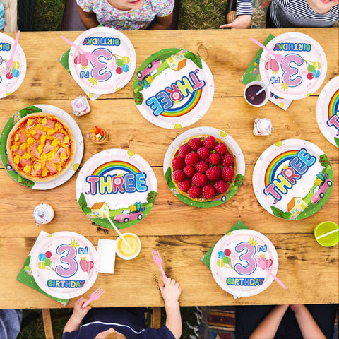 96 Pcs Pink Pig 3rd Birthday Party Plates and Napkins - Grencian