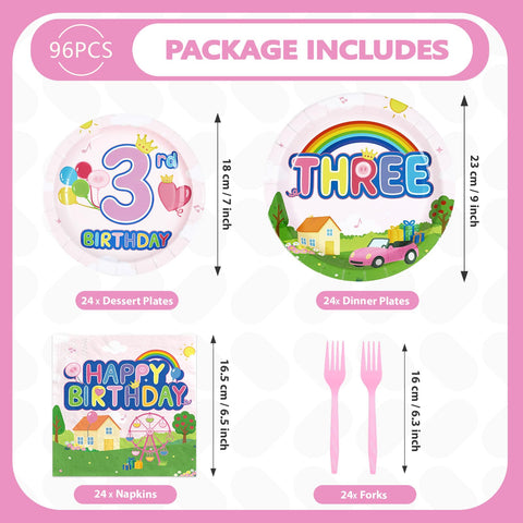 96 Pcs Pink Pig 3rd Birthday Party Plates and Napkins - Grencian