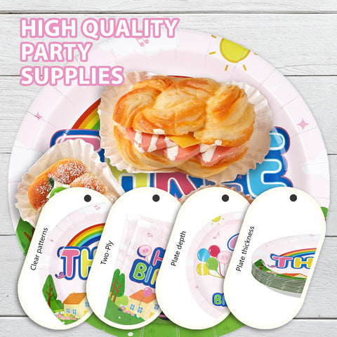 96 Pcs Pink Pig 3rd Birthday Party Plates and Napkins - Grencian