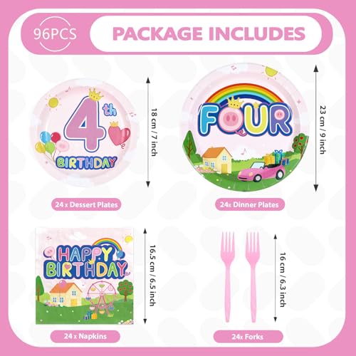 96 Pcs Pink Pig 4th Birthday Party Plates and Napkins - Grencian