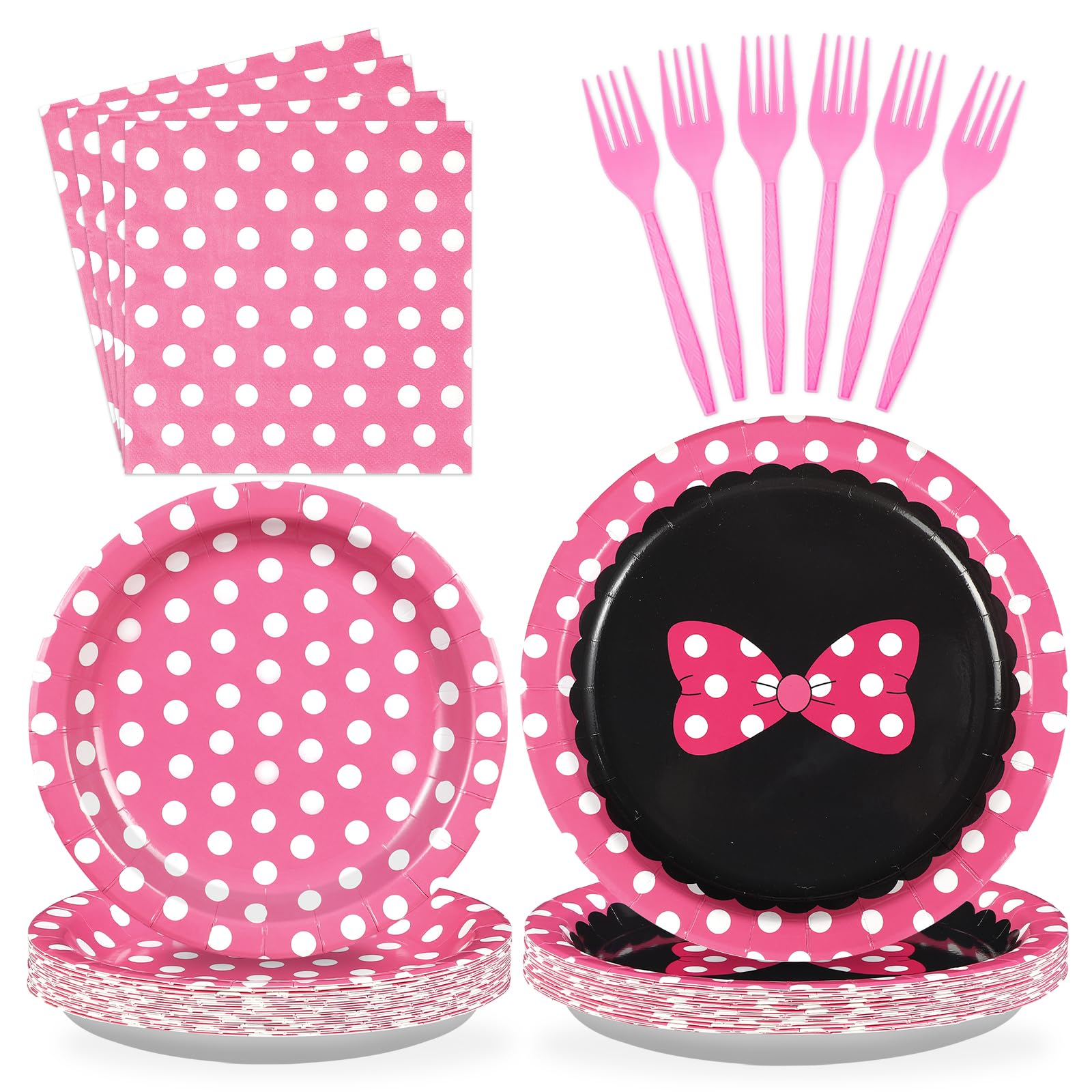 96 Pcs Pink Polka Dots Party Plates and Napkins - Grencian