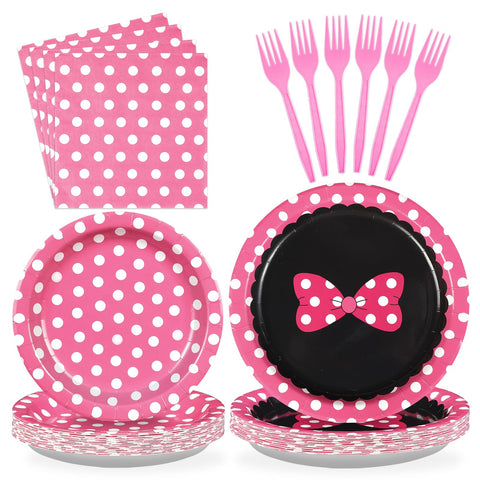 96 Pcs Pink Polka Dots Party Plates and Napkins - Grencian