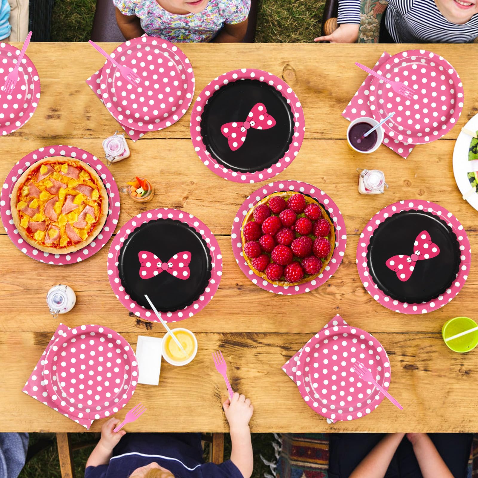 96 Pcs Pink Polka Dots Party Plates and Napkins - Grencian