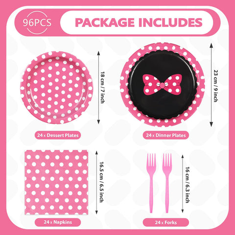 96 Pcs Pink Polka Dots Party Plates and Napkins - Grencian