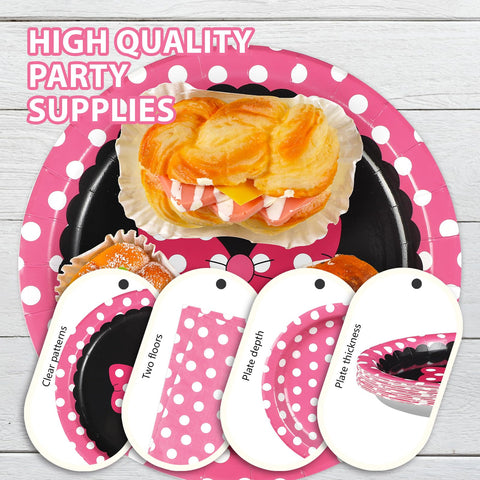 96 Pcs Pink Polka Dots Party Plates and Napkins - Grencian