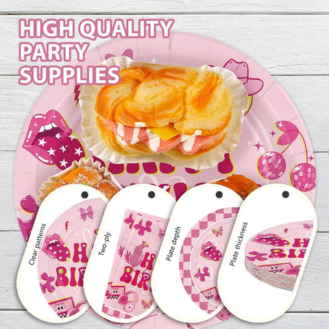 96 Pcs Pink Preppy Birthday Party Plates and Napkins - Grencian