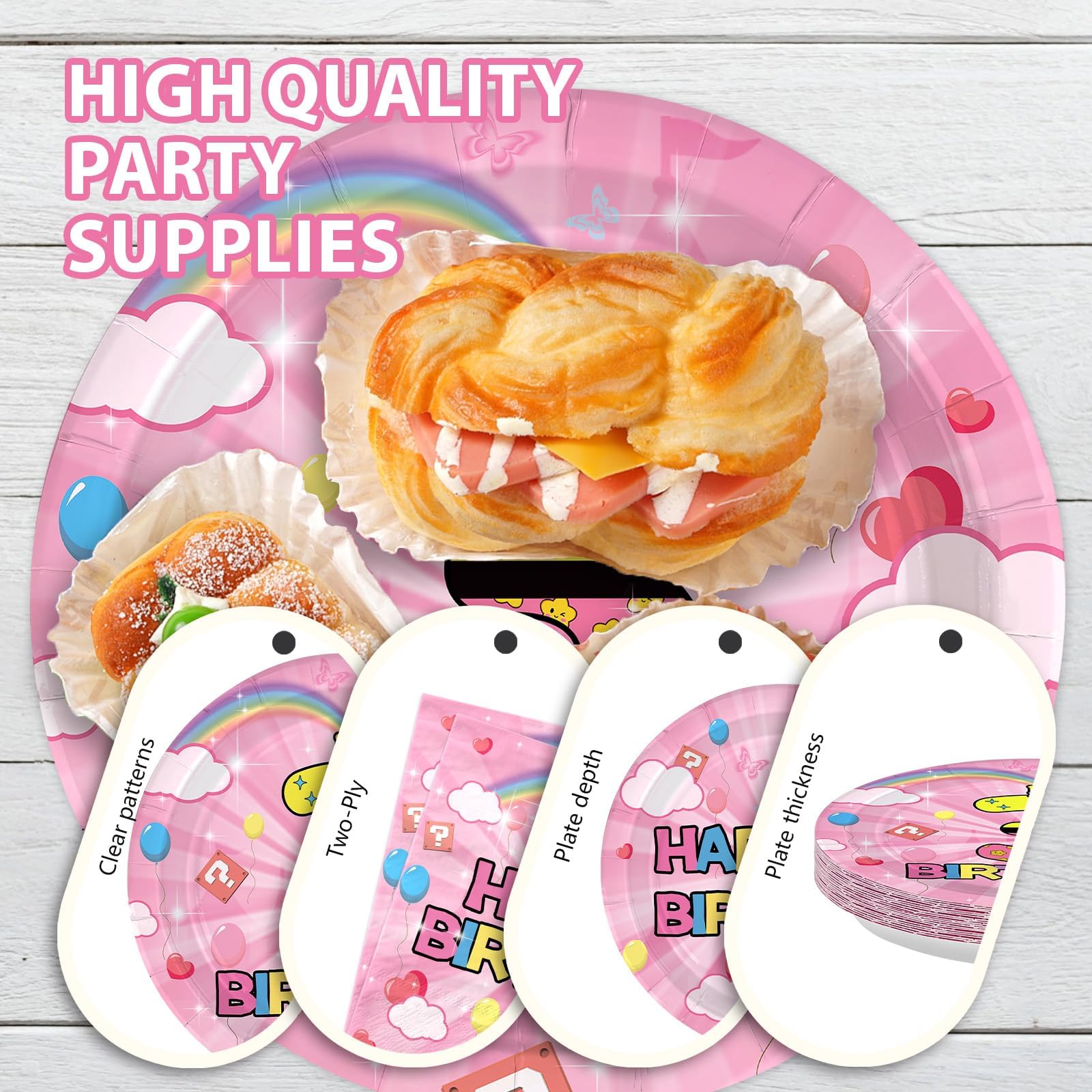 96 Pcs Pink Princess 3rd Birthday Party Plates and Napkins - Grencian