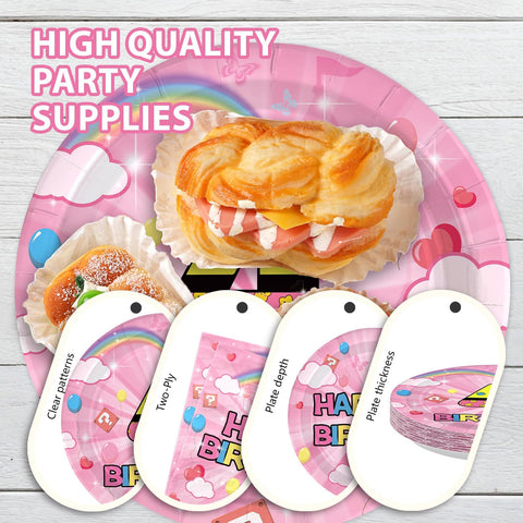 96 Pcs Pink Princess 4th Birthday Party Plates and Napkins - Grencian