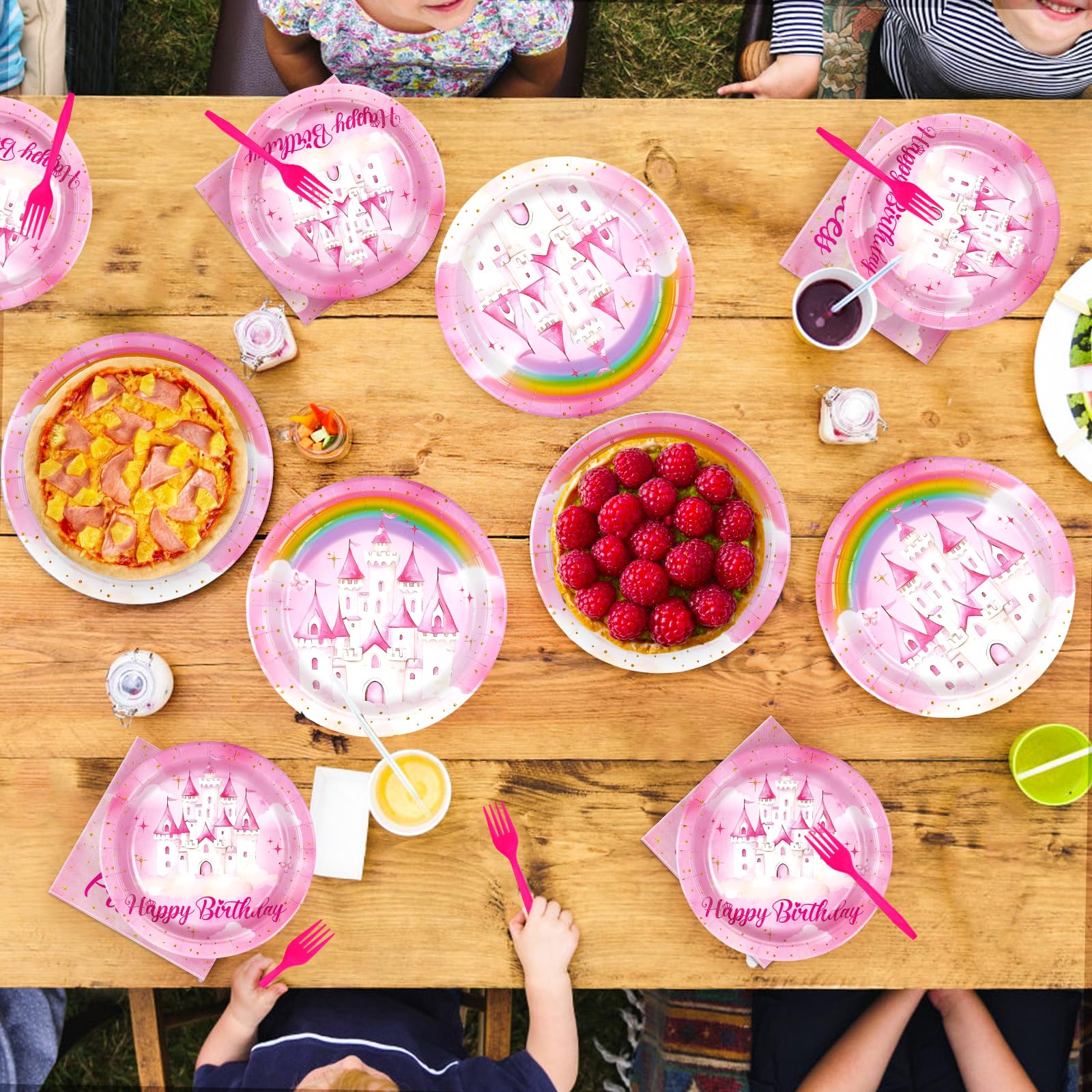 96 Pcs Pink Princess Birthday Party Plates and Napkins - Grencian