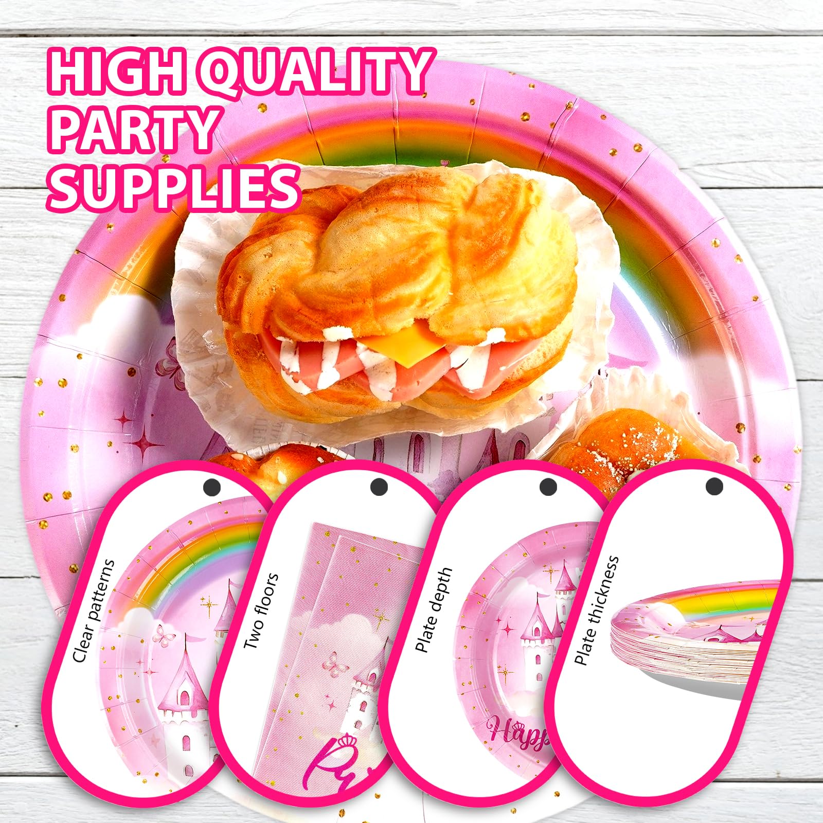 96 Pcs Pink Princess Birthday Party Plates and Napkins - Grencian