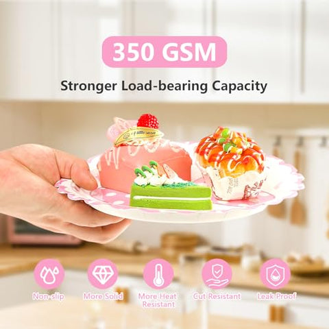 96 Pcs Pink Purple Bows Party Plates and Napkins - Grencian