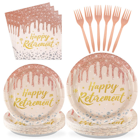 96 Pcs Pink Retirement Party Plates and Napkins - Grencian