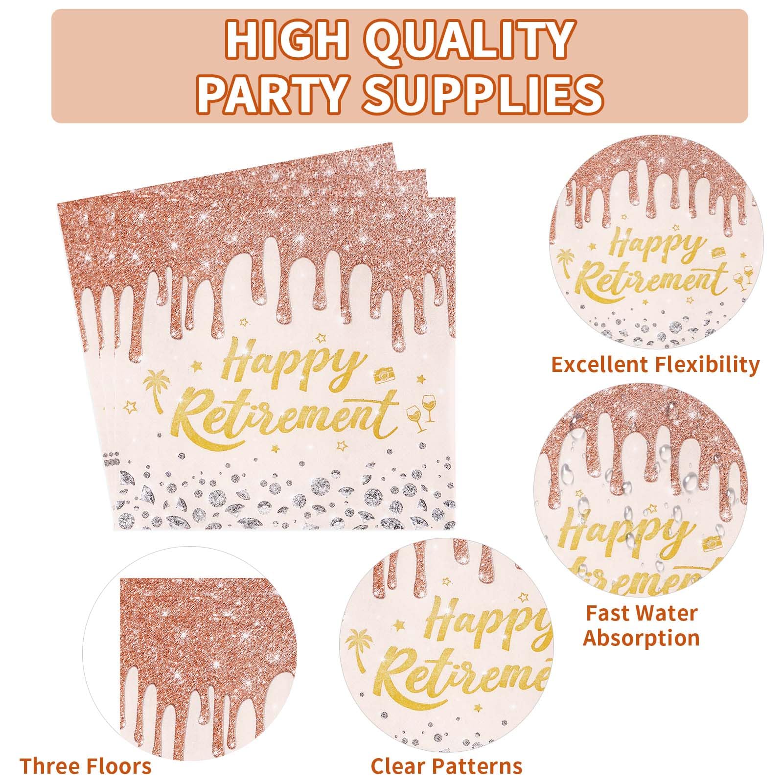 96 Pcs Pink Retirement Party Plates and Napkins - Grencian