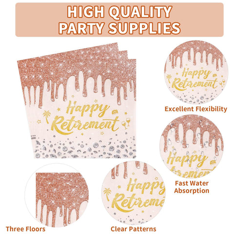 96 Pcs Pink Retirement Party Plates and Napkins - Grencian