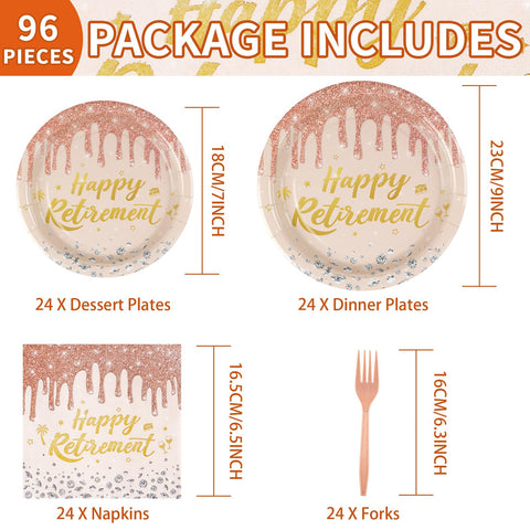 96 Pcs Pink Retirement Party Plates and Napkins - Grencian