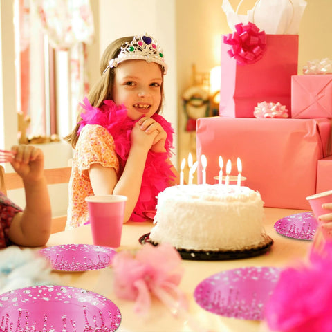 96 Pcs Pink Silver Birthday Party Plates and Napkins - Grencian