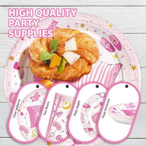 96 Pcs Pink Sleepover Party Plates and Napkins - Grencian