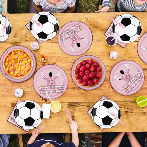 96 Pcs Pink Soccer Birthday Party Plates and Napkins - Grencian
