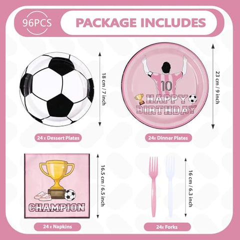 96 Pcs Pink Soccer Birthday Party Plates and Napkins - Grencian