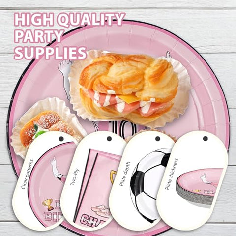 96 Pcs Pink Soccer Birthday Party Plates and Napkins - Grencian